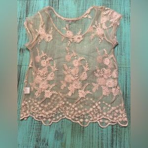 Charlotte Russe Crocheted Lace Sheer Netting Sequins Bling Shirt Medium